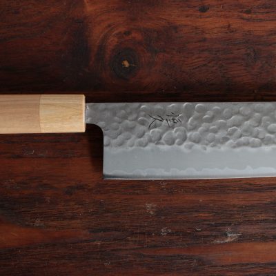 Tsunehisa White steel nakiri with hammer pattern finish